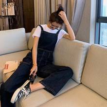 Jumpsuits Women Wide Leg Denim High Quality Korean Style Daily New Washed Overalls Simple Big Pockets Solid All-match Navy Chic 2024 - buy cheap