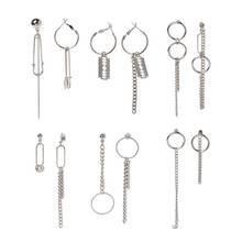 Asymmetric Tassel Chain Safety Pin Dangle Drop Earring Kpop Korean Jewelry R2LE 2024 - buy cheap
