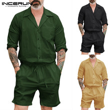INCERUN New Fashion Men Rompers Cargo Overalls Long Sleeve Solid Color Pants Loose Pockets Playsuit Men Jumpsuit Streetwear 2020 2024 - buy cheap