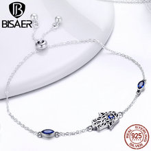 BISAER 925 Sterling Silver Hamsa Hand Fatima Hand Chain Link Bracelets Pulseira Lucky Female Women Bracelets Fine Jewelry ECB076 2024 - buy cheap