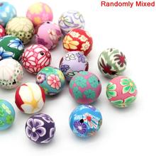 Clay Spacer Beads Round Mixed Flower Pattern 12-13mm Dia,Hole:Approx 2mm,30PCs (B24687) yiwu 2024 - buy cheap