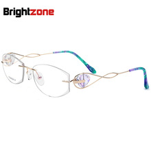 Gafas de negocios de titanio puro sin montura para niñas y mujeres, anteojos de lujo con bordes de corte de cristal, regalos 2024 - compra barato