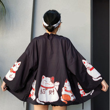 #5305 Summer Sunscreen Cardigan Kimono Wrap Coat Women Loose Vintage Lucky Cats Kimono Coat Femme Harajuku Outerwear Black Pink 2024 - buy cheap