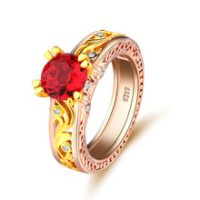 Anillos de Compromiso de circonita roja para mujer, Color oro rosa, anillos de boda para mujer, flor, forma de vid, cristales, joyería de moda 925 2024 - compra barato