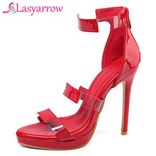 Lasyarrow Ankle Strap High Heel Sandals Women Transparent Shoes Woman sandalias Patent Leather Summer Gladiator Party Sandals 2024 - buy cheap