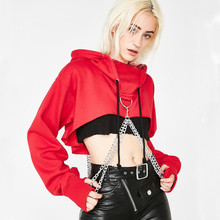 hirigin Women Homewear Gothic Punk Hoodies Lounge Wear Sexy Chain Crop Top Hooded Pullover Sweatshirt Casual Tops Plus Size 2024 - buy cheap