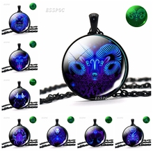12 Constellations Glass Dome Pendant Luminous Zodiac Sign Necklace Vintage Black Gems Men Women Cabochon Jewelry Birthday Gift 2024 - buy cheap
