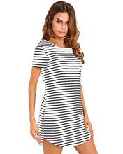 2019 Summer Dresses Women ZANZEA Fashion Casual Straight Sexy Black White Striped Round Neck Short Sleeve Mini Short Shirt Dress 2024 - buy cheap