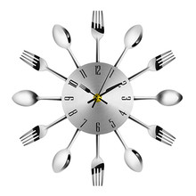 Настенные часы с металлическим ножом, ложкой и вилкой, кухонные часы, креативный Современный домашний декор, уникальные настенные часы (серебристый) 2024 - купить недорого
