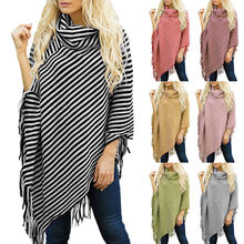 Womens Capes And Ponchoes 2018 Autumn Winter Women Fashion Striped Tassel Sweaters Pullovers Plus Size Women Knitted Sweater 2024 - buy cheap