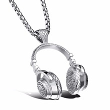 Hip Hop Rock Stainless Steel Necklace with Music Headphone Headset Pendant Gothic   Long Cuban Chain For Rapper DJ 2024 - buy cheap