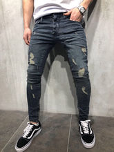 Pantalones Vaqueros pitillo de diseño chulo para hombre, Jeans ajustados rasgados y desgastados, elásticos, ajustados, de estilo Hop con agujeros 2024 - compra barato