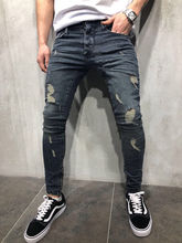 Mens Cool Designer Brand Pencil Jeans Skinny Ripped Destroyed Stretch Slim Fit Hop Hop Pants With Holes For Men 2024 - buy cheap