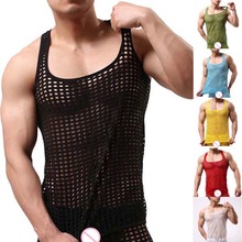 Men Tank Tops Mesh See-through Fishnet Bodybuilding Vest Fashion Sexy O-neck Sleeveless Undershirt Tops Tees 2024 - buy cheap