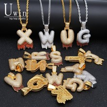 UWI-colgante de circonia cúbica con nombre de gota roja para hombre, Letras de burbuja personalizado, collar, joyería de Hip Hop, regalo 2024 - compra barato