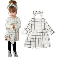 Emmababy Dress for Baby Girl Toddler Kid Clothes Plaid Outfit Long Sleeve Tutu Dresses Headband Children Clothing 1-6T 2Pcs 2024 - buy cheap