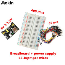 Aokin-prototipo de placa de pruebas PCB 400, suministro de energía para Arduino, con 65 cables de salto, placa de pruebas de 5v y 3,5 v 2024 - compra barato
