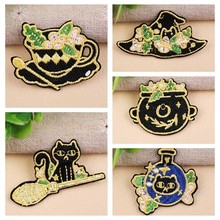 Colorful Flower Patches Iron On Stickers Coffee Cups Hats Appliques DIY Embroidered Decoration Clothes Stickers Cats Badges 2024 - buy cheap