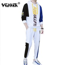 Conjunto esportivo masculino de manga longa com capuz, calças de treino e de corrida com estampa de letras, plus size 4xl, outono 2020 2024 - compre barato