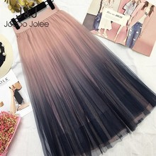 Jocoo Jolee Women 2019 Spring Summer Gradient Mesh Tulle Skirt Female Korean Elegant High Waist A-line Pleated Midi Skirts 2024 - buy cheap