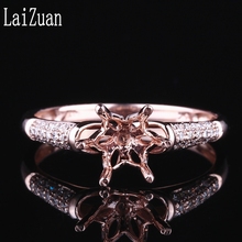 LaiZuan-Anillo de diamante Natural de 14K para mujer, sortija de corte redondo de 6,5mm, oro rosa sólido, ajuste de anillo semimontado, joyería fina única para boda 2024 - compra barato