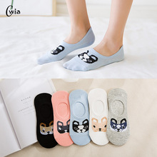 Spring Summer Cotton comfortable Cartoon Animal dog Invisible ankle boat Socks Puppy Woman girl boy hosier 4pair=8pcs ws103 2024 - buy cheap