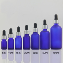 Botellas de aceite esencial azul, 5/15/30 Uds., 5/10/15/20/30/50/100ml, botella de vidrio cuentagotas, mate, plata, pegamento superior, rellenable 2024 - compra barato