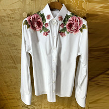 Blusa elegante con estampado Floral para mujer, camisa de manga larga con diamantes de pasarela, color blanco, para verano, 2019 2024 - compra barato