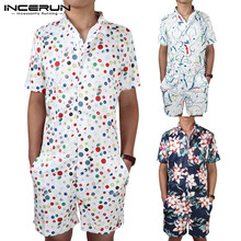 INCERUN Casual 3D Print Men Cargo Overalls Rompers Joggers Streetwear Shortsleeve Playsuit Fashion Men Jumpsuits Plus Size 2020 2024 - buy cheap