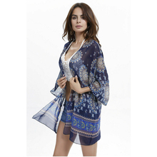 Summer Women Chiffon Blouse Casual Loose Soft Long Sleeve Boho Cover Up Kaftan Beach Wear Floral Top 2019 2024 - buy cheap