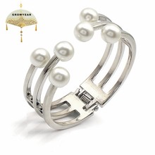 Silver color Stainless Steel Spring Switch Opening Bracelet Ladies Bracelet Bangle Wide 19mm 6PC Pearl Popular Cute Match 2024 - buy cheap