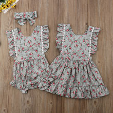 Toddler Kids Baby Girl Clothes Sister Matching Floral Romper Dress Summer Ruffles Sleeveless Floral Sisters Outfits 2024 - buy cheap