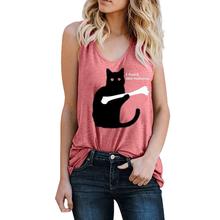 2019 Fashion Women Summer Plus Size Cute Cartoon Cat Print Bone Letter Print Vest O-Neck Sleeveless Lady Loose Casual Tank Top 2024 - buy cheap