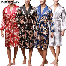 Kimono roupão masculino, manta de seda, manga comprida, estampa chinesa, robe, pijama masculino, vestiário caseiro 2024 - compre barato