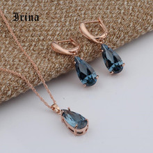 Irina New Blue Water Drop Earrings Pendants Necklaces Sets 585 Rose Gold Natural Zircon For Women Fashion Wedding Jewelry Set 2024 - buy cheap