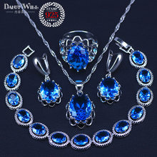 Colgante de cristal azul cielo para mujer, collar, pendientes, conjunto de anillo de plata, joyería elegante, regalos de San Valentín 2024 - compra barato