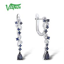 VISTOSO Gold Earrings For Women Authentic 14K 585 White Gold Sparkling Diamond Blue Sapphire Stunning Drop Earrings Fine Jewelry 2024 - buy cheap