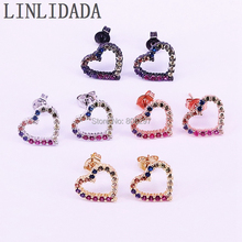 8Pair 2019 New Trendy heart shape earrings for women girls mixed color paved rainbow cz nice jewelry 2024 - buy cheap