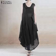 2019 ZANZEA Summer Cotton Linen Dress Women's Casual Vintage Sleeveless Sundress Female Long Dress Tank Vestido Robe Sarafans 2024 - buy cheap