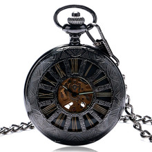 Reloj de bolsillo mecánico automático para hombre, reloj colgante de bolsillo con pantalla de números romanos, negro, medio cazador, Retro, P890C 2024 - compra barato