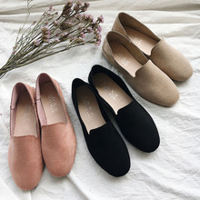 Womens Shallow Slip On Flats Comfortable Casual Suede Peas Single Khaki Shoes Flock Loafers Slip-On Round Toe 2019 New Spring 2024 - buy cheap