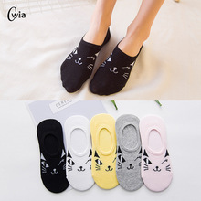 Теплые удобные хлопковые носки для девочек из бамбукового волокна с изображением кота; женские невидимые цветные носки для девочек и мальчиков; 4 пары = 8 шт.; WS114 2024 - купить недорого