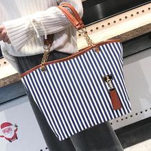 Stripe Canvas Bag Tassel Shopping Handbag Women Messenger Shoulder Bags 2024 - buy cheap