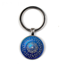 Mysterious Blue 12 Constellation Compass Keychain Glass Time Gem Keychain Key Jewelry DIY Custom Photo Personality Gift 2024 - buy cheap