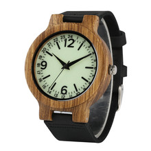 Light Green Dial Quartz Wood Watches Man Timepieces Casual Leather Band Wood Watch Men Light Weight Male Clock Gifts 2019 New 2024 - buy cheap