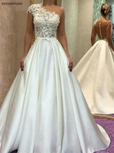 Elegant One Shoulder Ivory Satin Wedding Dresses Lace Long Cape Sleeves Wedding Gown Vestidos De Noiva 2024 - buy cheap