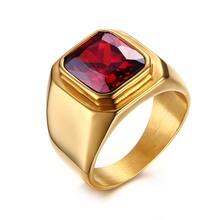 Anillos Retro de acero inoxidable para hombre, joyas de compromiso con diamantes de imitación rojos, sortija de tono dorado, anillo para hombre 2024 - compra barato
