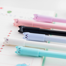 Pluma de Gel de tinta negra Kawaii con diseño de gato, bolígrafos de Gel de plástico de dibujos animados bonitos de 0,5mm para escribir, material escolar y de oficina, herramienta de papelería, 1 ud. 2024 - compra barato