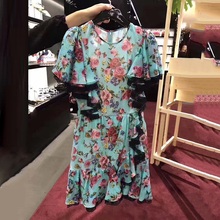 Mini vestido de verão feminino com estampa floral vintage de passarela, vestido verde com babados, manga curta, vestidos de festa feminina, roupas, 2021 2024 - compre barato
