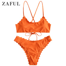 ZAFUL Sport-Conjunto de Bikini con tirantes trenzados para mujer, traje de baño Sexy con tiras cruzadas, con cordones en la espalda, para vacaciones 2024 - compra barato